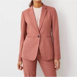 Ann Taylor The One Button Blazer in Crosshatch in Romantic Rouge